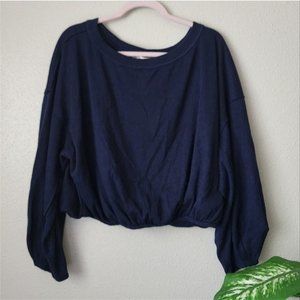 We The Free Cuddle Bubble Mixed Knit Boho Top In Dark Navy Large